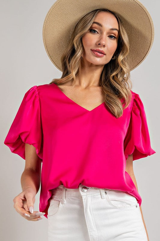 Amber - V-Neck Puff Sleeve Blouse Top