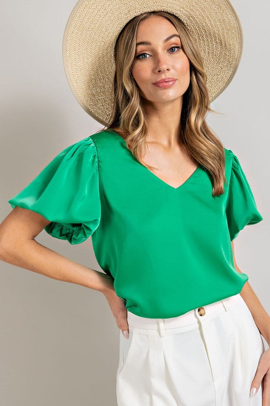 Amber - V-Neck Puff Sleeve Blouse Top