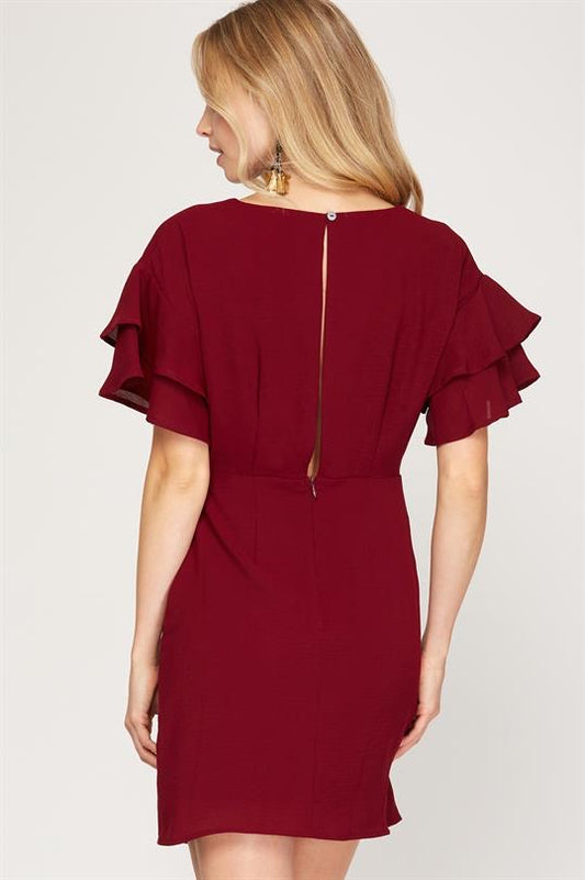 Holly - Cranberry Ruffle Sleeve Dress