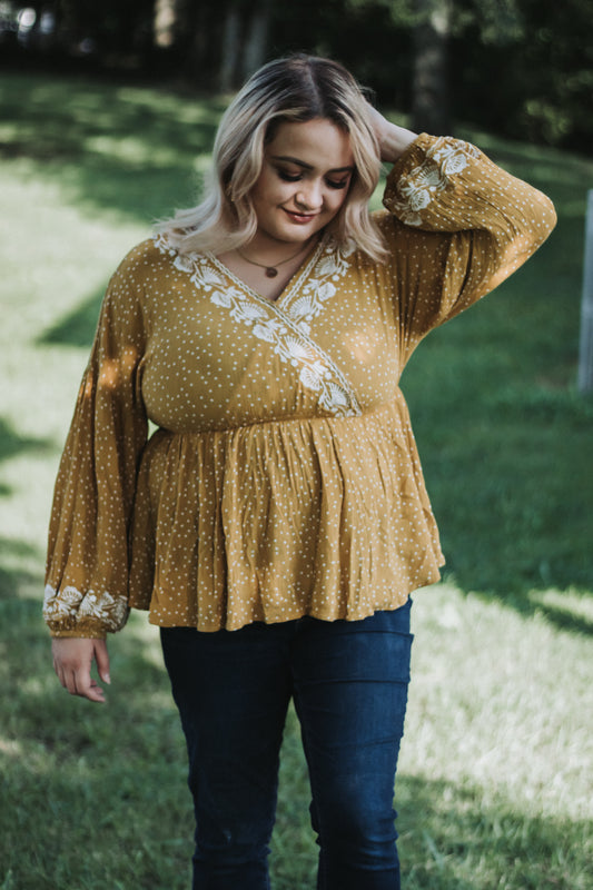 Evelyn - Mustard Bell Sleeve Top