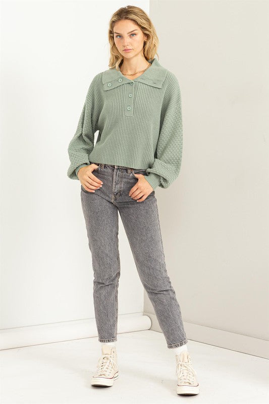 Sally - Wide Collar Button Front Sweater