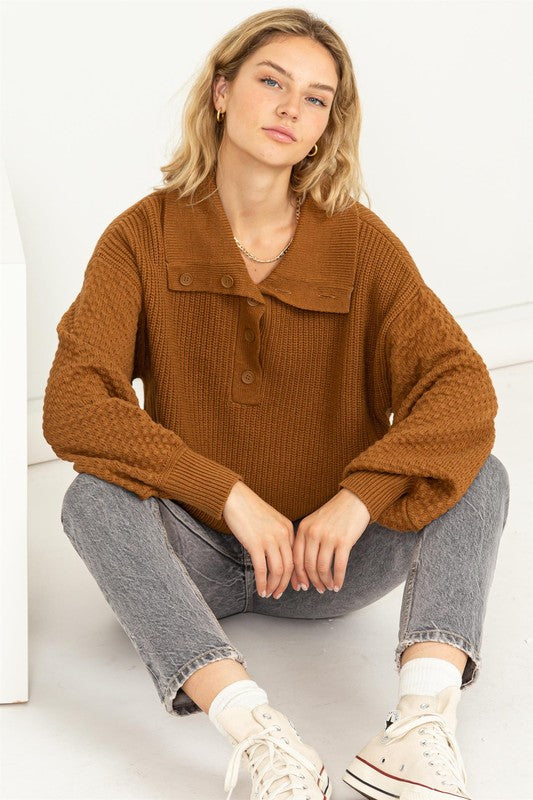 Sally - Wide Collar Button Front Sweater