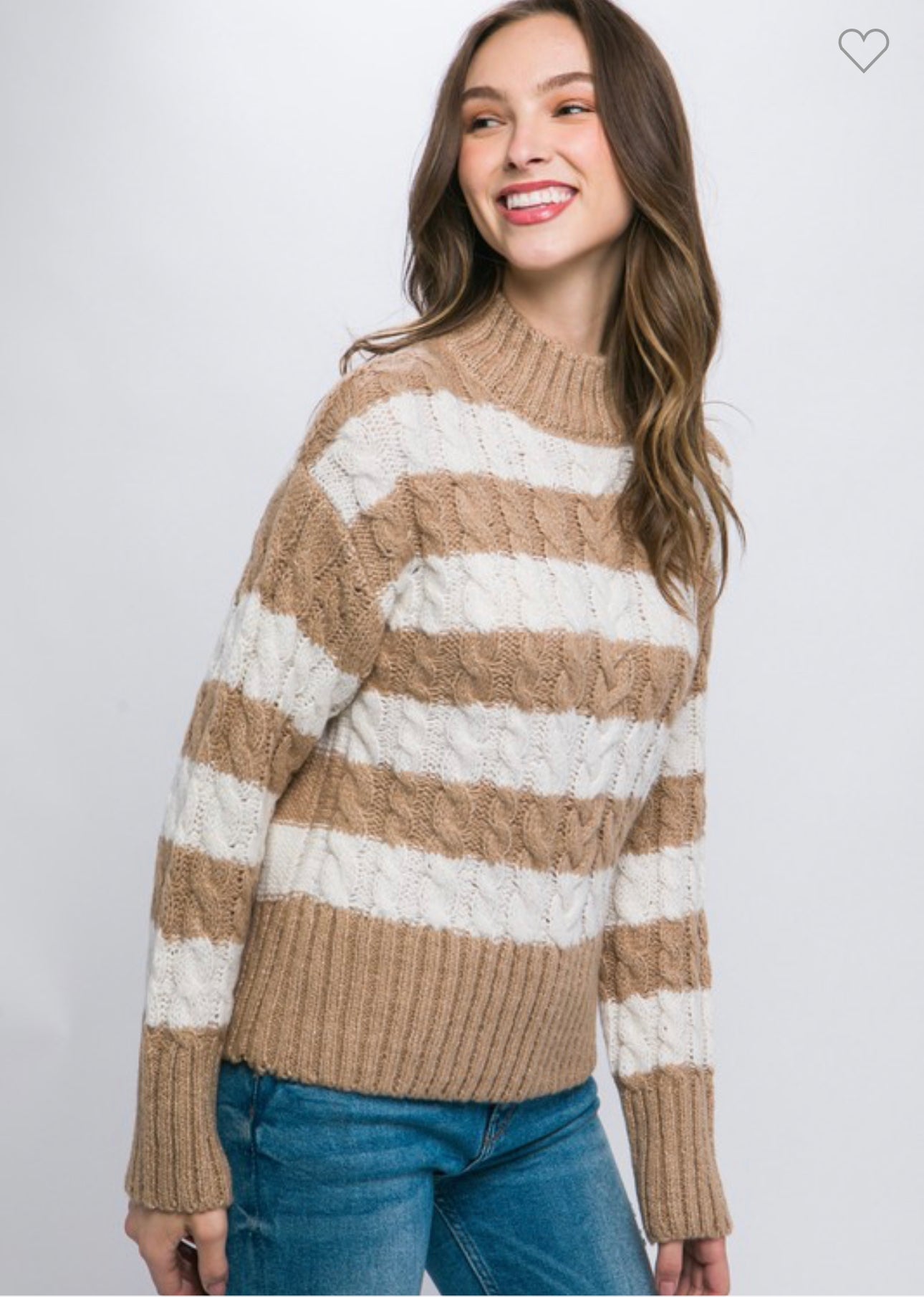 Chelsea - Khaki Striped Cable Knit Sweater