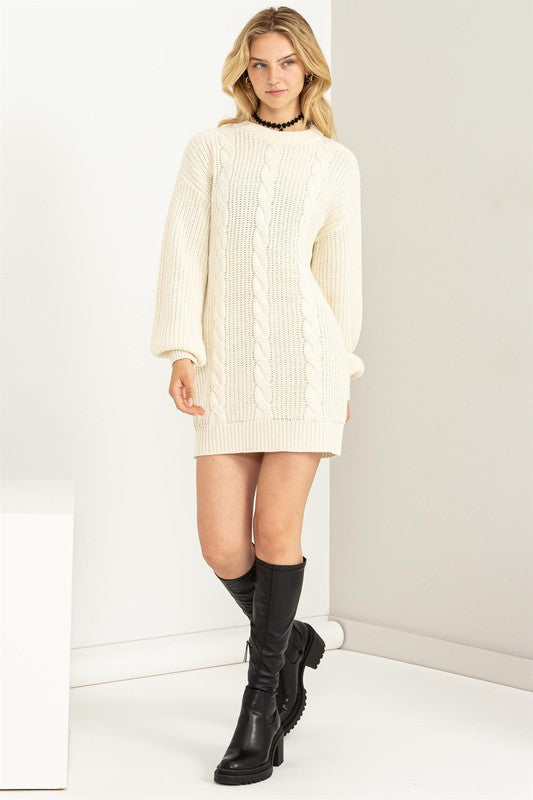 Amelia - Cable-Knit Ribbed Mini Sweater Dress