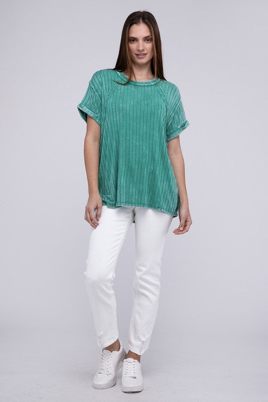 Sabrina - Ribbed Raglan Dolman Sleeve Boat-Neck Top