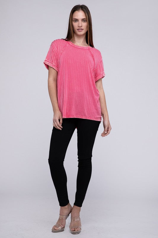 Sabrina - Ribbed Raglan Dolman Sleeve Boat-Neck Top