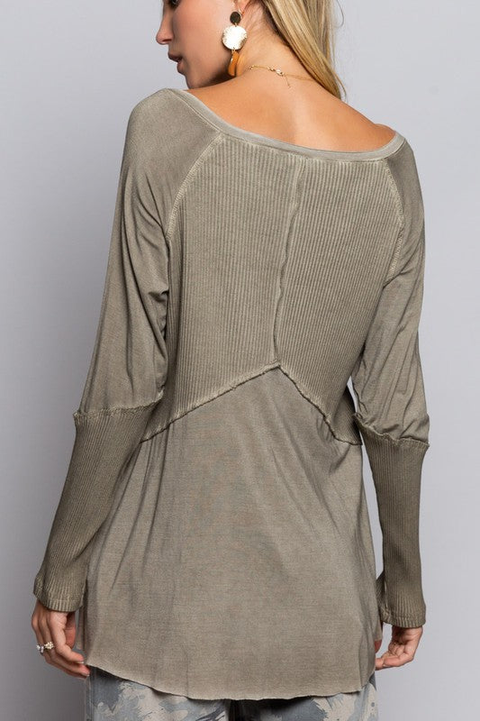 Alice - Light Wash Rib Textured Long Sleeve Top