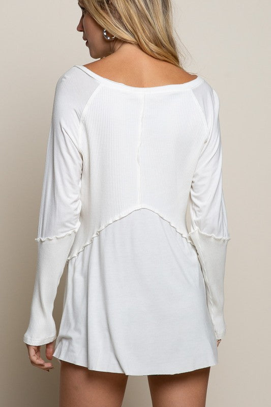 Alice - Light Wash Rib Textured Long Sleeve Top