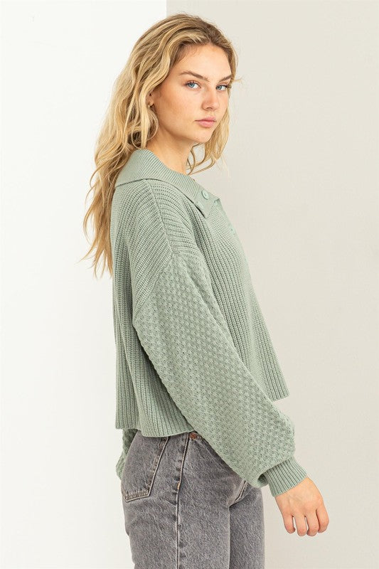 Sally - Wide Collar Button Front Sweater