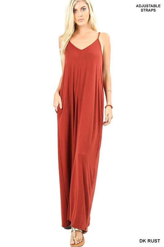 Jasmine - V-Neck Cami Maxi Dress with Side Pockets