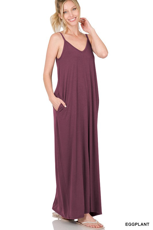 Jasmine - V-Neck Cami Maxi Dress with Side Pockets