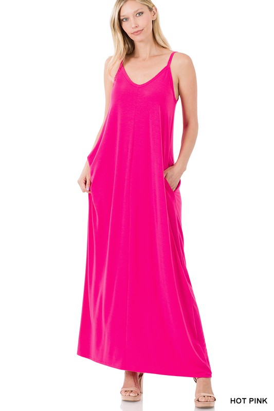 Jasmine - V-Neck Cami Maxi Dress with Side Pockets