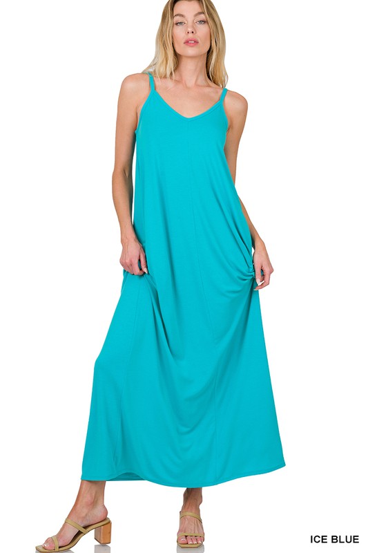 Jasmine - V-Neck Cami Maxi Dress with Side Pockets