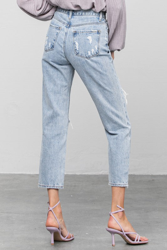 Denim Lab USA - High Rise Ripped Girlfriend Jeans