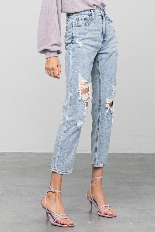 Denim Lab USA - High Rise Ripped Girlfriend Jeans