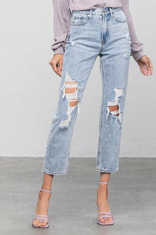 Denim Lab USA - High Rise Ripped Girlfriend Jeans