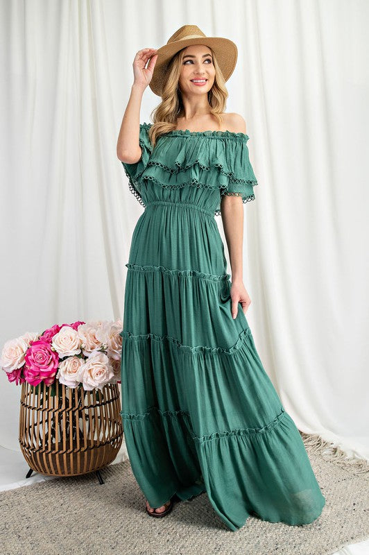 Sierra - Off the Shoulder Ruffle Maxi Dress