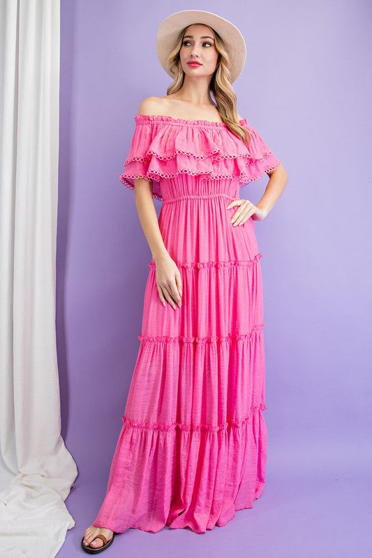 Sierra - Off the Shoulder Ruffle Maxi Dress