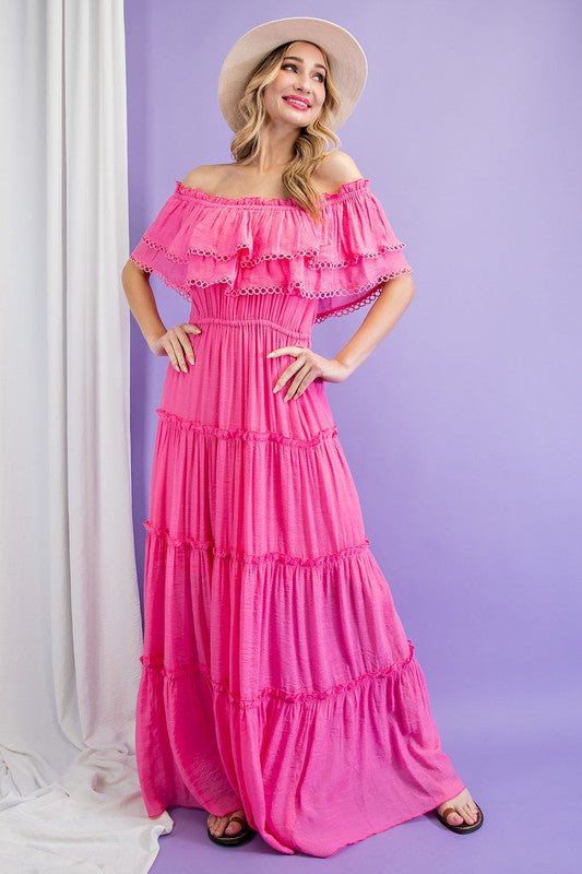 Sierra - Off the Shoulder Ruffle Maxi Dress