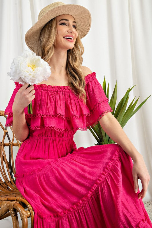 Sierra - Off the Shoulder Ruffle Maxi Dress