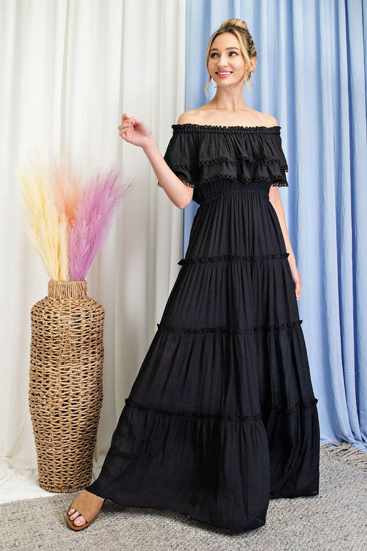 Sierra - Off the Shoulder Ruffle Maxi Dress