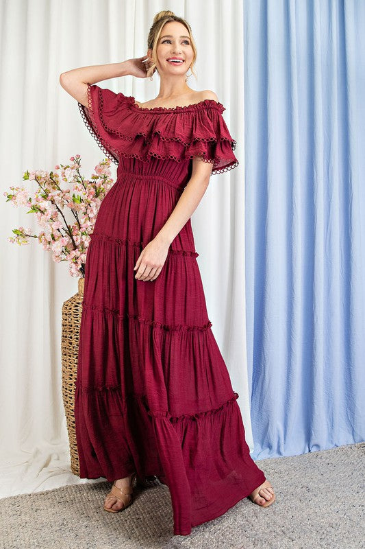 Sierra - Off the Shoulder Ruffle Maxi Dress