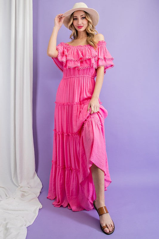 Sierra - Off the Shoulder Ruffle Maxi Dress