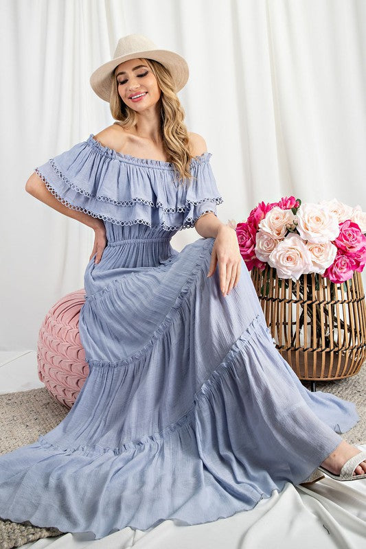 Sierra - Off the Shoulder Ruffle Maxi Dress