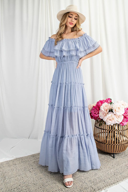 Sierra - Off the Shoulder Ruffle Maxi Dress