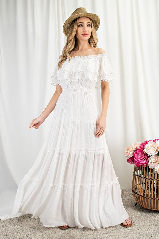 Sierra - Off the Shoulder Ruffle Maxi Dress