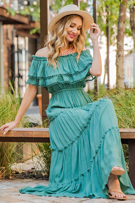 Sierra - Off the Shoulder Ruffle Maxi Dress