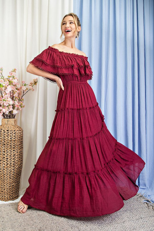 Sierra - Off the Shoulder Ruffle Maxi Dress