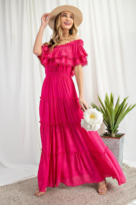 Sierra - Off the Shoulder Ruffle Maxi Dress