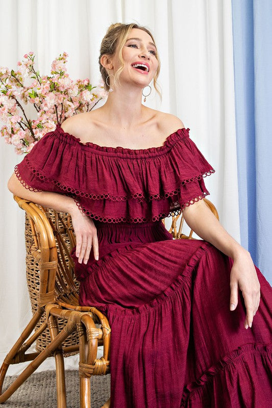 Sierra - Off the Shoulder Ruffle Maxi Dress