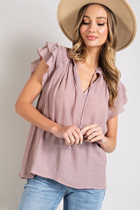 Lindsey - Tiered Ruffle Sleeve Short Sleeve Blouse