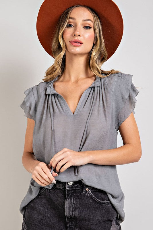 Lindsey - Tiered Ruffle Sleeve Short Sleeve Blouse