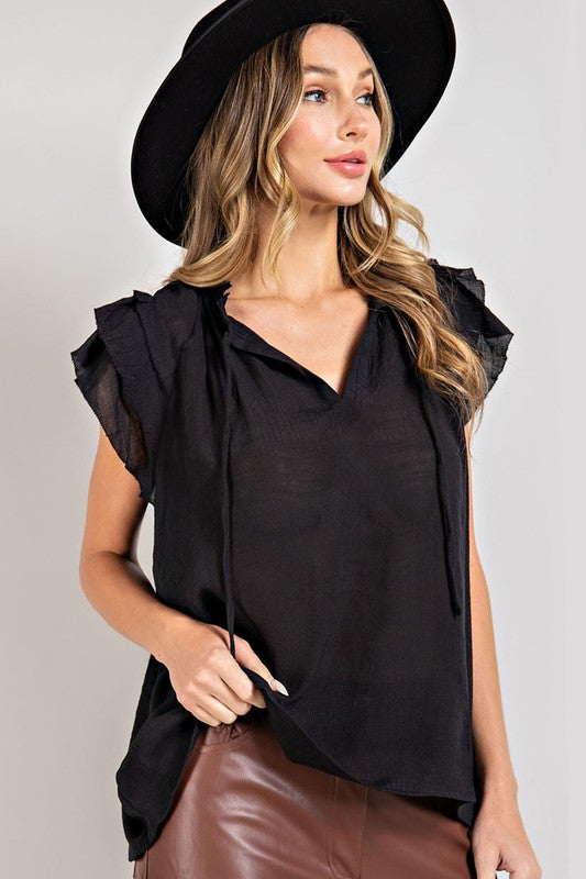 Lindsey - Tiered Ruffle Sleeve Short Sleeve Blouse