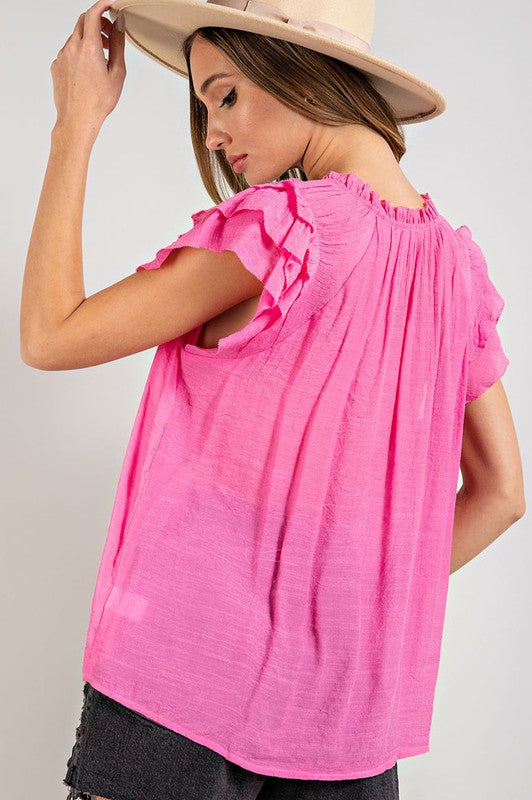 Lindsey - Tiered Ruffle Sleeve Short Sleeve Blouse