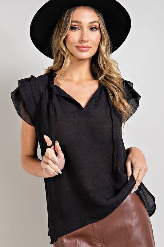 Lindsey - Tiered Ruffle Sleeve Short Sleeve Blouse