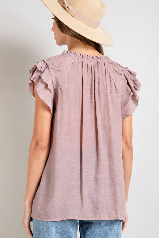 Lindsey - Tiered Ruffle Sleeve Short Sleeve Blouse