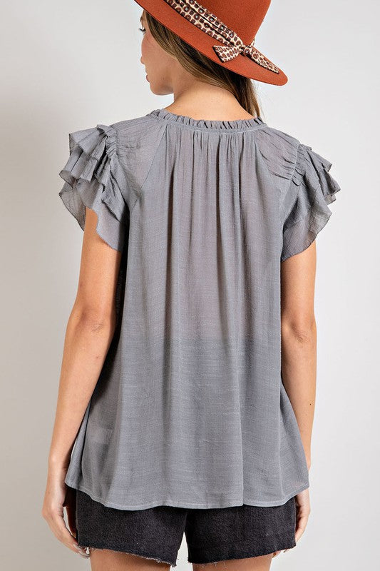 Lindsey - Tiered Ruffle Sleeve Short Sleeve Blouse