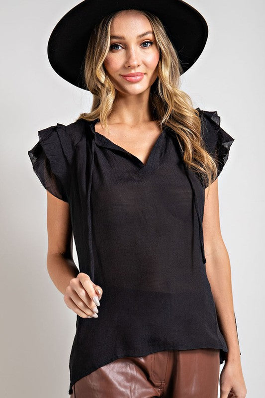 Lindsey - Tiered Ruffle Sleeve Short Sleeve Blouse