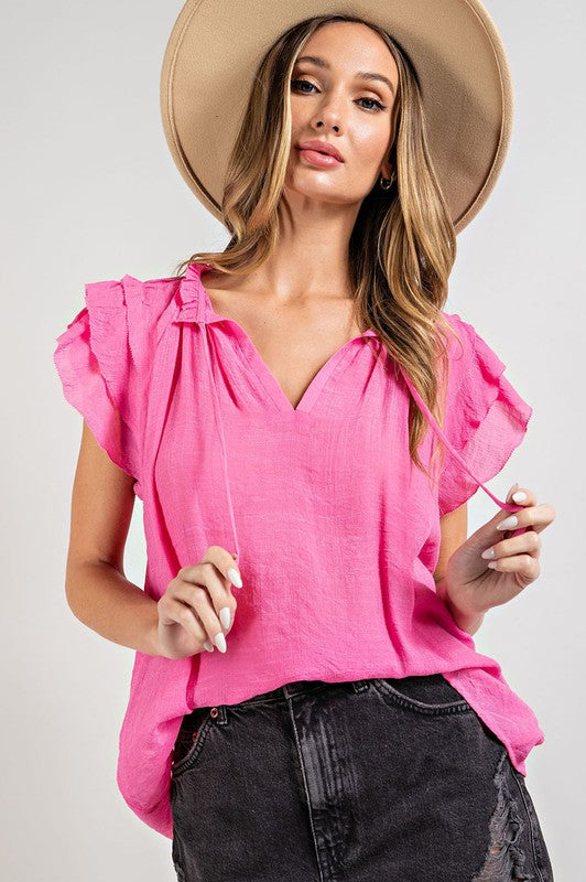 Lindsey - Tiered Ruffle Sleeve Short Sleeve Blouse