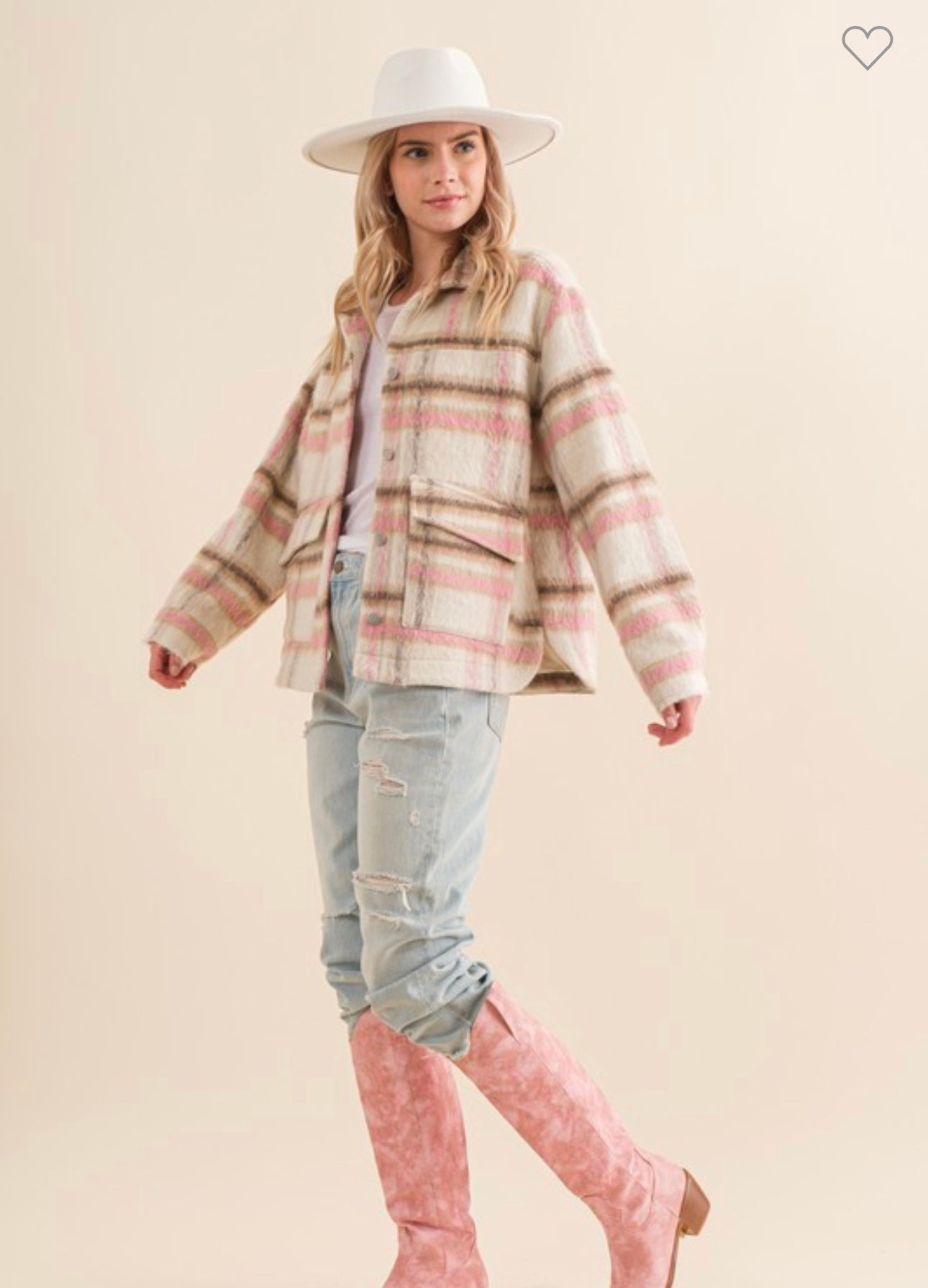 Reagan - Fur Pink/Taupe Plaid Shacket