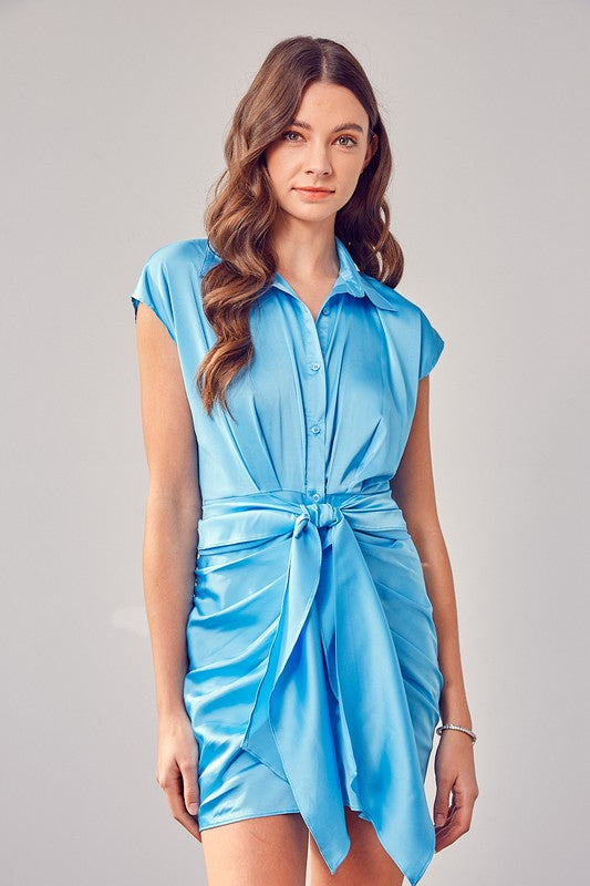 Krystal - Collar Button Up Front Tie Dress