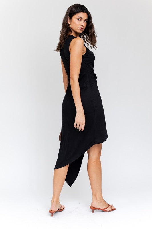 Katy - Sleeveless Twist Wrap Rib Midi Dress