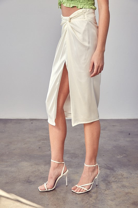 Catie- Side Gathered Slit Skirt