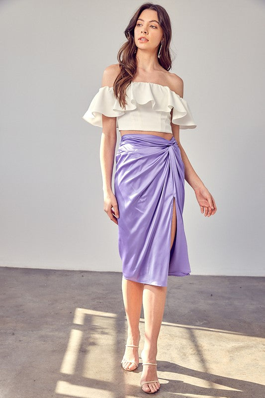 Catie- Side Gathered Slit Skirt