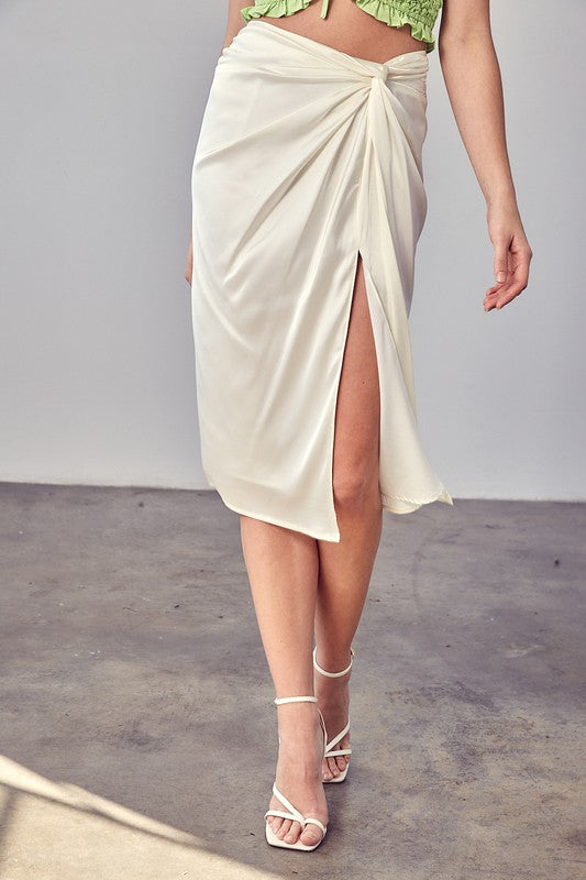 Catie- Side Gathered Slit Skirt