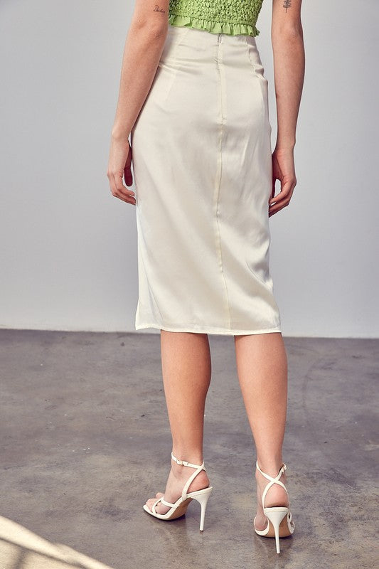 Catie- Side Gathered Slit Skirt